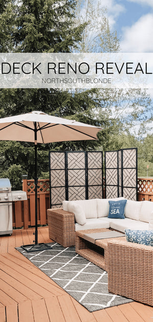 Tips for deck or patio decor and design for the ultimate outdoor oasis! Our deck renovation before and after transformation using solid stain.