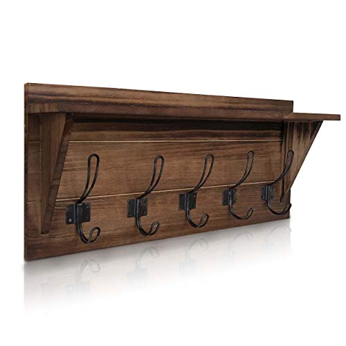 Rustic Wall Mounted Coat Rack Shelf - Brown Wooden Country Style 24