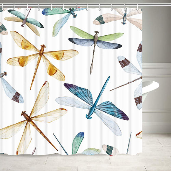 NYMB Dragonfly Shower Curtain, Colorful Patterns Spots on Wings Insect Shower Curtain for Bathroom, Fabric Bath Curtains 12PCS Hooks Included, 69X70 Inches