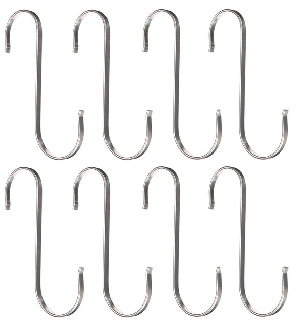 GooGou Flat S Hooks 304 Stainless Steel S Shaped Hanging Hooks for Butcher Meats, Organizing Utensils, Pots and Pans, Jewelry, Belts, Closets 8 Pack (length:90mm)