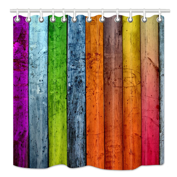 NYMB Wallpaper Wooden Shower Curtain, Colour Rustic Board Planks Farm House Country Style Shower Curtain, Waterproof Fabric Bathroom Decorations, Bath Curtains Hooks 12PCS Included, 69X70 Inches