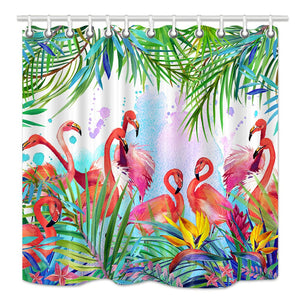 NYMB Tropical Floral Shower Curtain, Flowers Leaves and Flamingo on Summer Nature Background Watercolor Decor,Mildew Resistant Fabric Bathroom Decorations, Bath Curtains Hooks Included, 69X70 inches