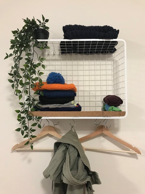 I made a modern coat rack from an IKEA wire basket