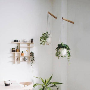 Plant Hanger, Wood Hanging Planter, Modern Macrame, Plant Holder, Grey Macrame Plant Holder,  Minimalist Planter, Boho Home, Indoor Planter, by loopdesignstudio