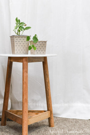 Dress up any inexpensive container with this farmhouse flower pot.