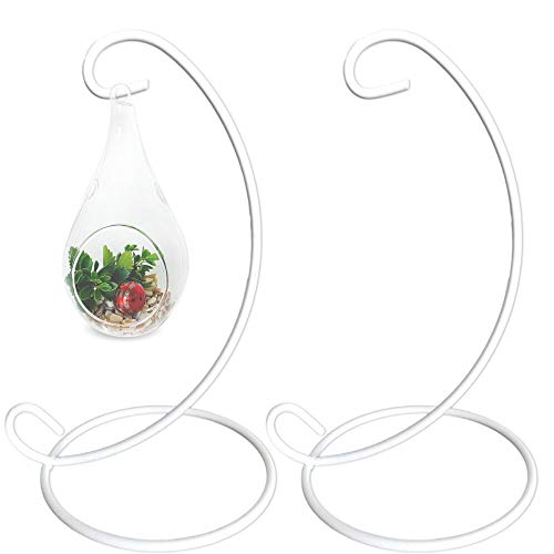 BANBERRY DESIGNS Ornament Display Stands Racks –Wrought Iron White 2 Pack – 13 inches Tall- Christmas Ornament Terrarium Holder Glass Globe Lanterns