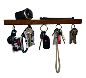 Brooklyn Basix Premium Magnetic"bar" Wood Key Ring Holder and Shelf for Mail, Letter, Phone, Wallet, Sunglasses Wall Mounted Organizer Perfect for Mudroom, Entryway, Foyer, Kitchen (Walnut)
