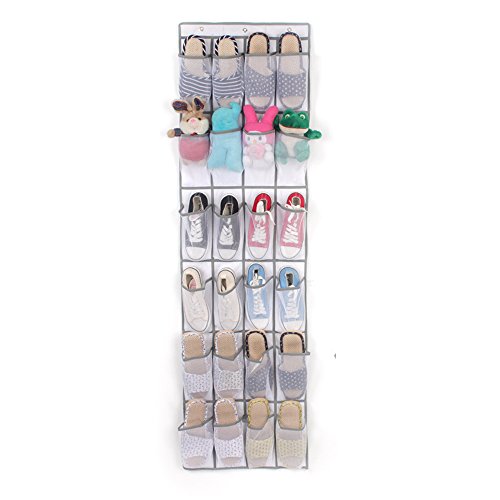 Over Door Shoe Storage, 24 Large Mesh Pockets Heavy Duty Hanging Holder Tidy Wall Fabric Shoes Organizer, Shoe Storage Rack Bag, Toy Storage, Foldable Hanging Over Storage Wardrobe (White)