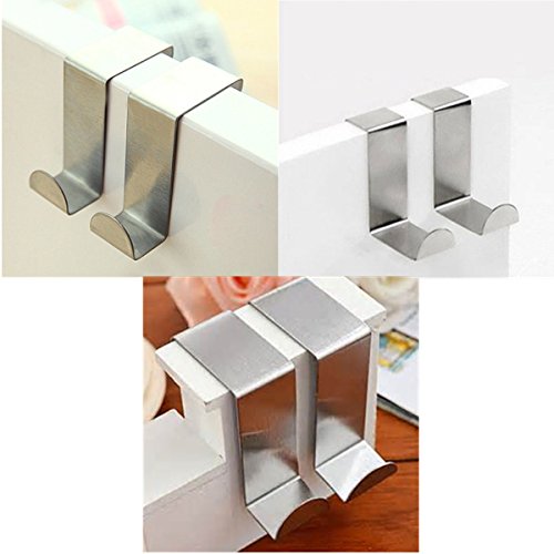 Doitb 6pcs Over Door Hanger Stainless Steel Hanging Hooks for Bathroom Bedroom Office Cabinet Draw Clothes Kitchenware Pots Utensils anging Hooks Hangers for Bathroom Bedroom Office and Kitchen Silver