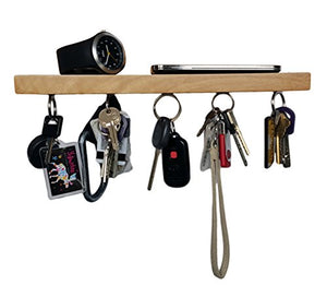 Brooklyn Basix Premium Magnetic"BAR" Wood Key Ring Holder and Shelf for Mail, Letter, Phone, Wallet, Sunglasses Wall Mounted Organizer Perfect for Mudroom, Entryway, Foyer, Kitchen (Natural)