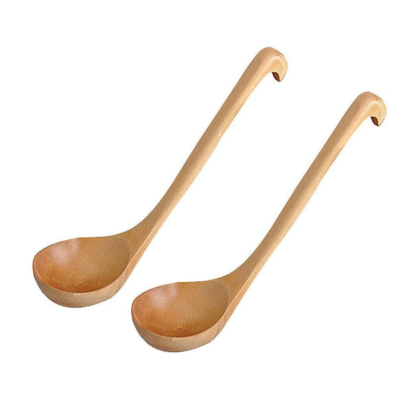 LUCKSTAR Natural Wooden Spoon - Wood Large Soup Ladle Kitchen Tool with Hook Natural Wooden Tableware Kitchenware Porridge Spoon Soup Spoon Bamboo Kitchen dinnerware Tools (Set of 2)