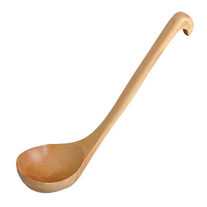 LUCKSTAR Natural Wooden Spoon - Wood Large Soup Ladle Kitchen Tool with Hook Natural Wooden Tableware Kitchenware Porridge Spoon Soup Spoon Bamboo Kitchen dinnerware Tools (One)