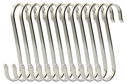 RuiLing 12-Pack Size Medium Flat S Hooks Heavy-Duty Genuine Solid 304 Stainless Steel S Shaped Hanging Hooks,Kitchen Spoon Pan Pot Hanging Hooks Hangers Multiple uses.