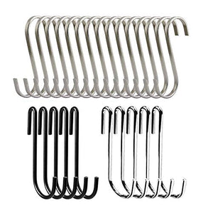 AFUNTA 25 Pcs S Shaped Hooks for Kitchen, Bathroom, Bedroom and Office, Heavy Duty Metal Hanger Organizer Utility Hooks with 2 Types- Black, Silver