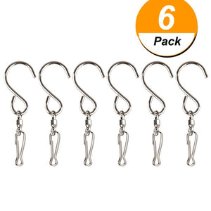 Genenic 6pcs Stainless Steel Swivel Hooks Clips,Crystal Twister Display Hanger,S Hook for Wind Chimes,Wind Spinners, Home Decoration