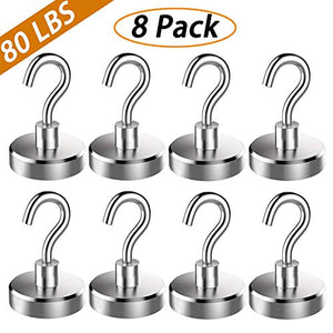 Youngneer 80LB Magnetic Hooks Heavy Duty for Hanging BBQ Grill Utensils Tools Coat Wreaths Dia.32mm Outdoor Strong Neodymium Rare Earth Magnets Hook Hangers for Refrigerator Locker Cruise Cabins