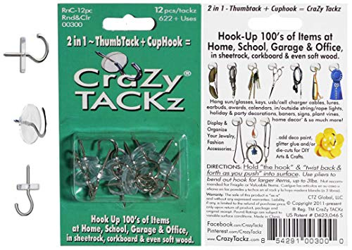 CraZy TACKz Push pin Hook.5 x .5 x 1.125, Clear, (Packaging May Vary)