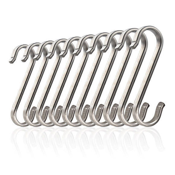Weirun Solid SUS304 Stainless Steel S Hook Kitchen Garage Utensil Utility Large Holder 3mm-Thick Heavy Duty 10 Pcs Pack, Brushed