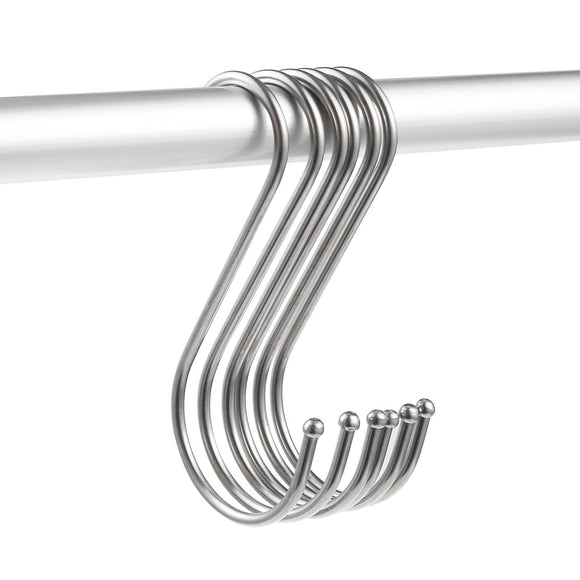 6-Pack S Hooks - S-Shaped Hanging Utility Hooks - Heavy Duty Stainless Steel Hangers for Kitchen, Shower, Bedroom & Office, Holding Apparel, Pans, Towels, Plant Hook Set - Silver, XL - 3 x 5 Inches