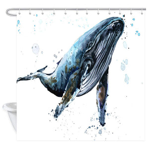 NYMB Ocean Underwater Whale Shower Curtains, Watercolor Sea Animals Humpback Whale Decor, Polyester Fabric Blue Whale Bath Curtains for Bathroom, Shower Curtain Hooks Included, 69X70in