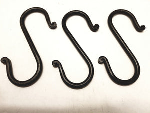 Wrought Iron Set Of 3 Medium S" Hooks - Each Hook is 4 3/4" Long