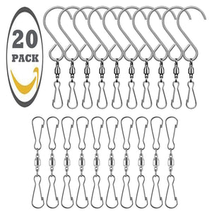 Deeram 20 Pack Stainless Steel Swivel Hooks Clips Rotating 360° for Wind Spinners Wind Chimes Hanging Pots Birdcage Plants Party Supply Garden Ornaments Accessories, S-Hooks & Clips