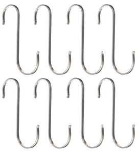GooGou Flat S Hooks 304 Stainless Steel S Shaped Hanging Hooks for Butcher Meats, Organizing Utensils, Pots and Pans, Jewelry, Belts, Closets 8 Pack (length:90mm)