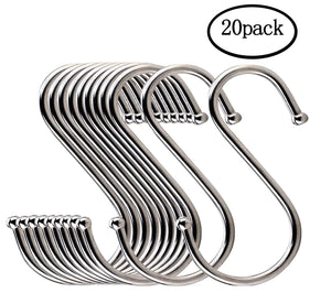 WOVTE 20 Pack Heavy-Duty Stainless Steel S Shaped Hooks Kitchen S Type Hooks Hangers for Pans Pots Utensils Clothes Bags Towels Plants