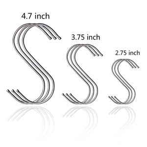 3.75 inch S Shaped Hooks Stainless Steel Polished - S Hooks Large Heavy Duty Brushed Metal Round Hanging Hooks Installation Designed Rganizing Utensils Kitchen Tools for Pots Pans Etc (silver)