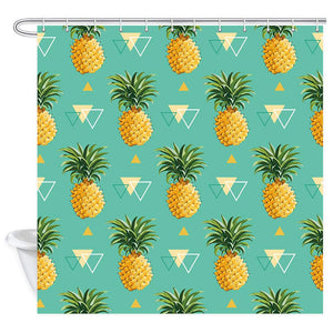 NYMB Pineapple Decor Shower Curtain, Tropical Fruit with Leaf and Geometric Triangle Line, Fabric Bathroom Decorations Bath Curtains 12PCS Hooks Included, 69X70 in, Turquoise Green Yellow