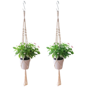 Dreecy 2 Pack Macrame Plant Hanger Cotton Rope with Stainless Steel S Hanging Hooks - 39 inches Indoor Outdoor Ceiling Flower Pot Plant Holder,4 Legs