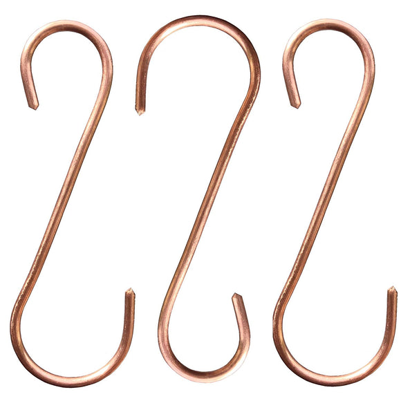 3 Hanging Plant Hooks - Solid Copper S-Hooks - Handcrafted by Americans