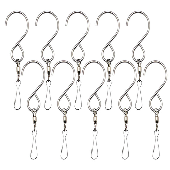 Inoveez [10-Pack Swivel Hooks Clips for Hanging Wind Spinners, Wind Chimes, Bells Crystal Twisters Party Supply - Smooth 360 Rotation Spinning S Hooks Hangers