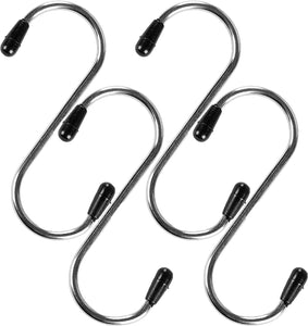 Set of 4 S-Shaped 4-Inch Stainless Steel Hook Small Hanging Hooks Heavy Duty Hangers for Kitchen, Bathroom, Bedroom and Office