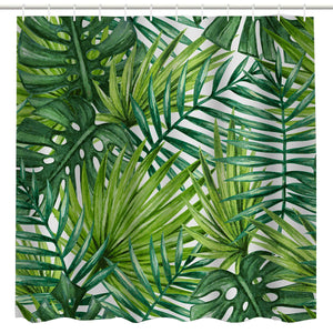 BROSHAN Leaf Print Shower Curtain Fabric Tropical Palm Leaves Pattern Hawaiian Plant Bathroom Decoration Green Natural Waterproof Fabric Bathroom Accessory with Hooks,
