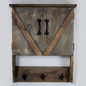 American Art Décor Rustic Wood Storage Cabinet with Shelves and Hooks - Vintage Country Farmhouse Décor